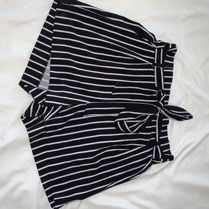Black and white striped loose fitting shorts